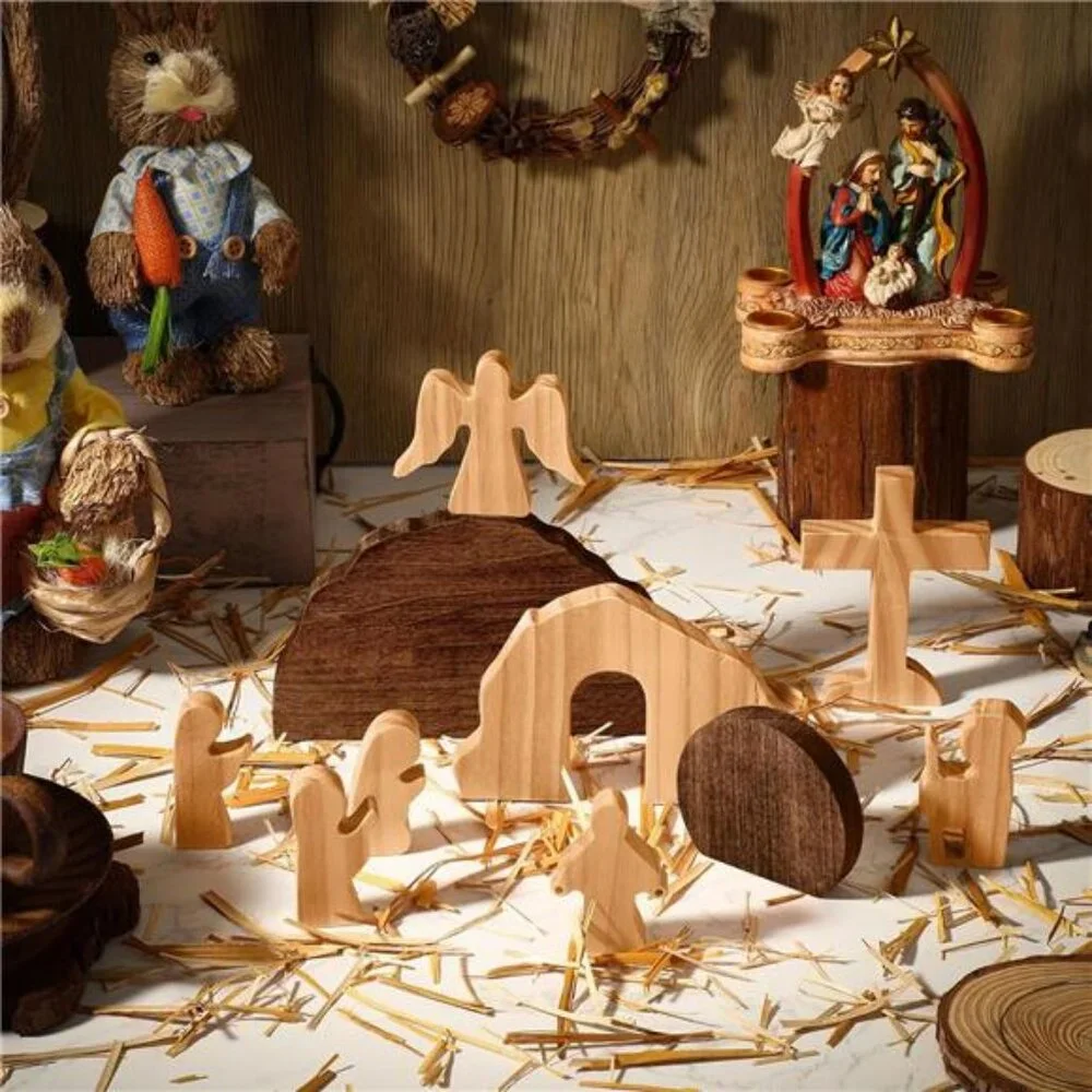 10 Pcs Easter Decorations - Easter Scene -Wooden Decoration